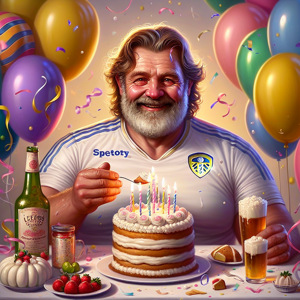 Visualize a charming and playful birthday scene filled with festive motifs such as balloons, a delectable cake, and swirls of confetti. The focal point of this scene is a jovial and portly 50-year-old gentleman donning brown hair and a kind smile. His appearance can be distinguished by his Leeds United jersey, revealing a glimpse into his personal hobbies. Despite the cheerful atmosphere, there is a poignant twist to the narrative. The man's eyes are misty with tears, reflecting melancholy upon reminiscing Leeds United's unfortunate defeat at Wembley. This bittersweet element adds depth and personal connection to the vibrant birthday scene.
Generated with these themes: Mike Fox, Fat 50 year old white man with no beard, Brown hair, Leeds united, Losing at Wembley , and Crying.
Made with ❤️ by AI.