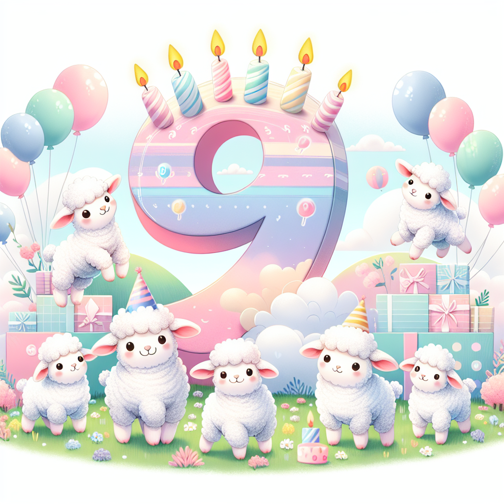 Create a delightful birthday-themed illustration that features three adorable lambs of varying descents playfully frolicking amidst a pastel-colored landscape. At the focal point of the image, render the number nine, designed with soft edges and a playful font that beckons celebration. To emphasize the 'prime' theme, subtly incorporate prime numbers into the background. These prime numbers are cleverly integrated elements such as party balloons and presents. The overall scene should evoke a whimsical, welcoming atmosphere that resonates with the joy of childhood.
Generated with these themes: Lambs, Nine, and Prime.
Made with ❤️ by AI.