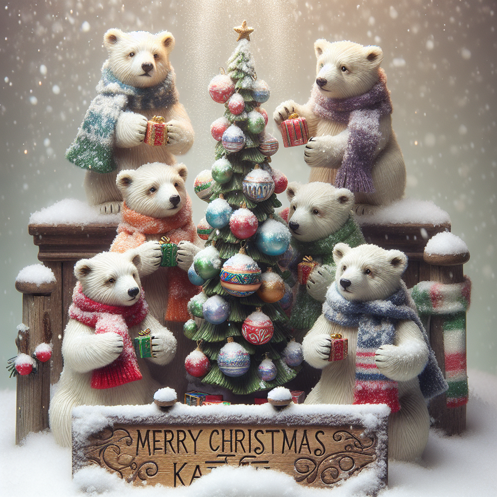 An adorable illustration of a family of polar bears, wearing festive scarves, gathered around a LEGO Christmas tree, decorating it with love and care. Gently falling snowflakes blanket the scene, adding to the Christmas magic. A wooden signpost in the foreground, dusted with snow, has 'Merry Christmas Katie' etched into it, as if carved by one of the bears.
Generated with these themes: Family/love/lego/snow.
Made with ❤️ by AI.