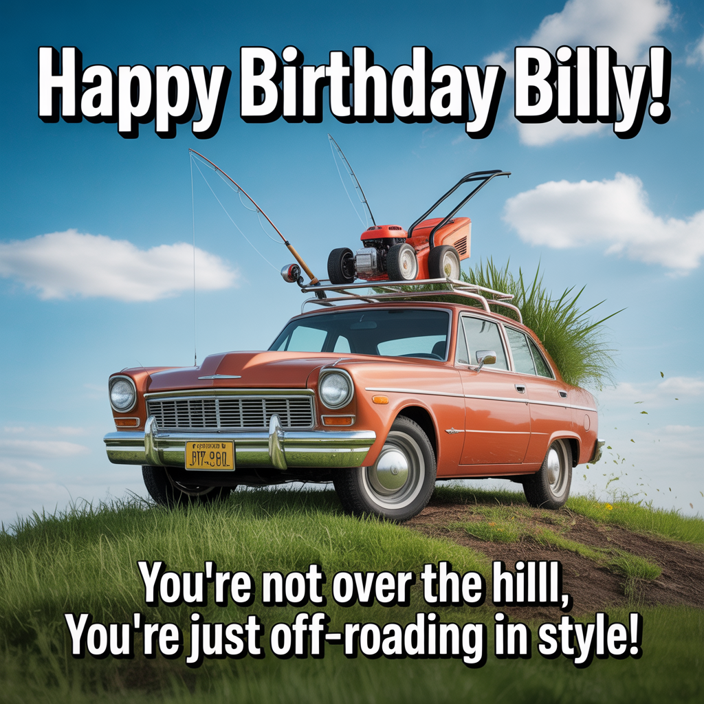 Fishing, Old cars, Mowing, and Birthday Card