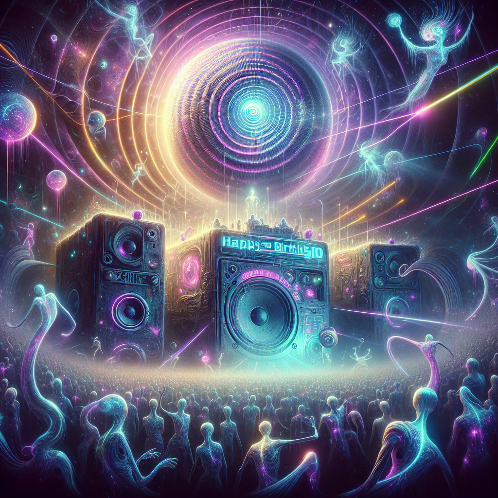 In this ethereal representation of a milestone birthday, the essence of the 90's acid techno rave is rejuvenated. An alien landscape comes alive where luminescent beings dance to the rhythms, their bodies blurring with the speedy movements and strobe-lit atmosphere. In the heart of this dreamlike ball, a gigantic speaker vibrates with the bass, embellished with the message 'Happy 50th Birthday' in fluorescent graffiti. Above, a network of laser lights create an abstract number '50', while beneath, individuals are engrossed in the exhilaration of the rave, their clothing reflecting the iconic 90's fashion. It's an homage to the birthday person's affection for the era, a supernatural birthday rave captured in an illustration.
Generated with these themes: Happy 50th Birthday Terry, 90's acid techno rave music scene, .
Made with ❤️ by AI.