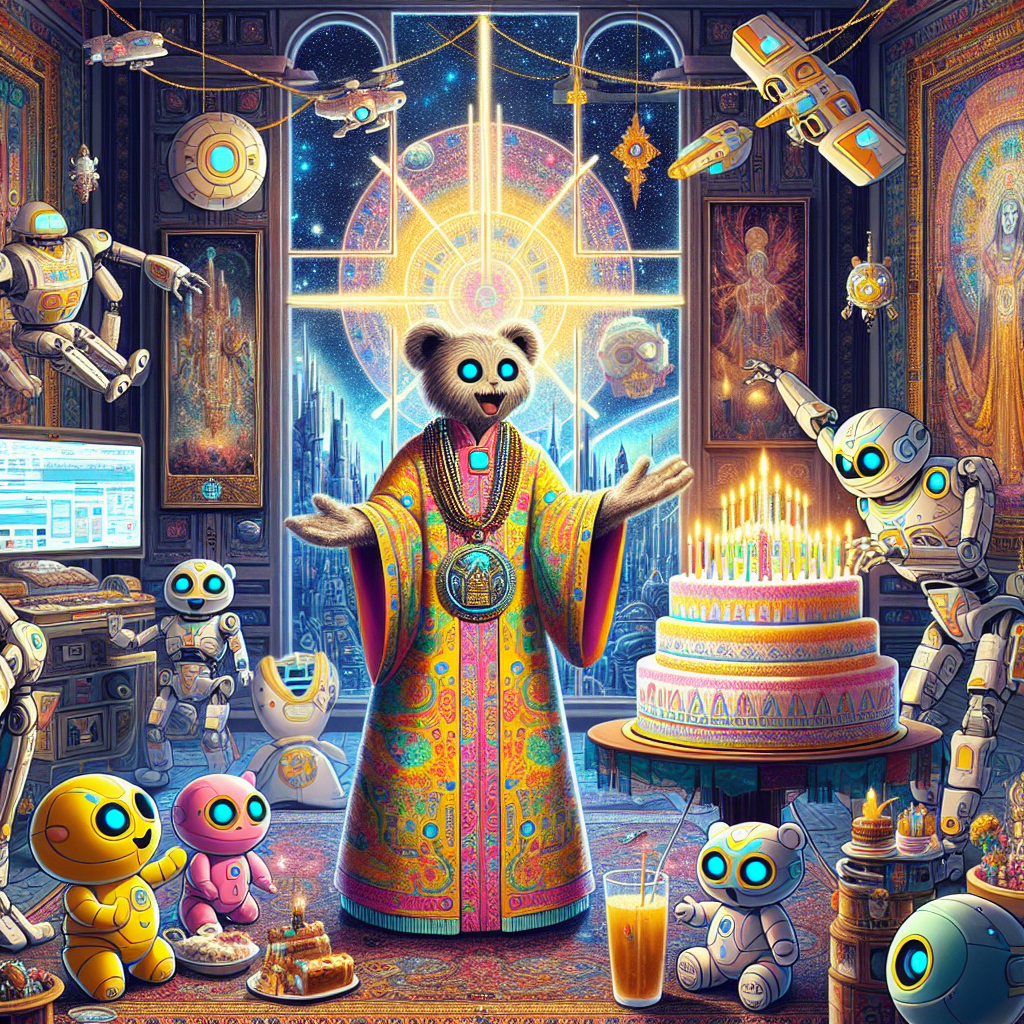 An endearing character inspired by global animation styles celebrates their birthday in a room furnished with decorations evocative of science fiction, including a backdrop that showcases far-off galaxies and advanced futuristic devices. They are dressed in vibrant attire, distinguished further with a traditional religious medallion worn around their neck. In their vicinity, robotic entities akin to celestial beings levitate around, dispensing benedictions and well-wishes of an interstellar nature. A cake shaped like a cathedralesque spaceship claims a prominent position in the scene, beautifully blending elements of religious faith with a playful cosmic aesthetic.
Generated with these themes: Anime, Sci-fi, and Catholic.
Made with ❤️ by AI.