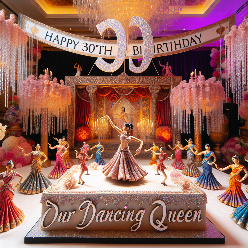 Imagine a vibrant, festive atmosphere with a banner stretched across the venue, proclaiming 'Happy 30th birthday to our dancing queen' in bold, shimmering letters. The theme of the event is expertly interwoven into the decor, with lifelike props and decorations scattered throughout. Miniature figures styled after traditional Indian dancers, twinkling saris, and gauzy fabrics contribute to the sense of elegance. In the heart of the setting, there's a central attraction - a cake reminiscing a classic Bollywood scene, with a dancer figurine skillfully depicted. It is as if the birthday celebrator is performing a festive Bollywood dance, marking her milestone.
Generated with these themes: Bollywood dancer at 30th birthday celebration, Happy 30th birthday to our dancing queen Shreen/banner, and India.
Made with ❤️ by AI.
