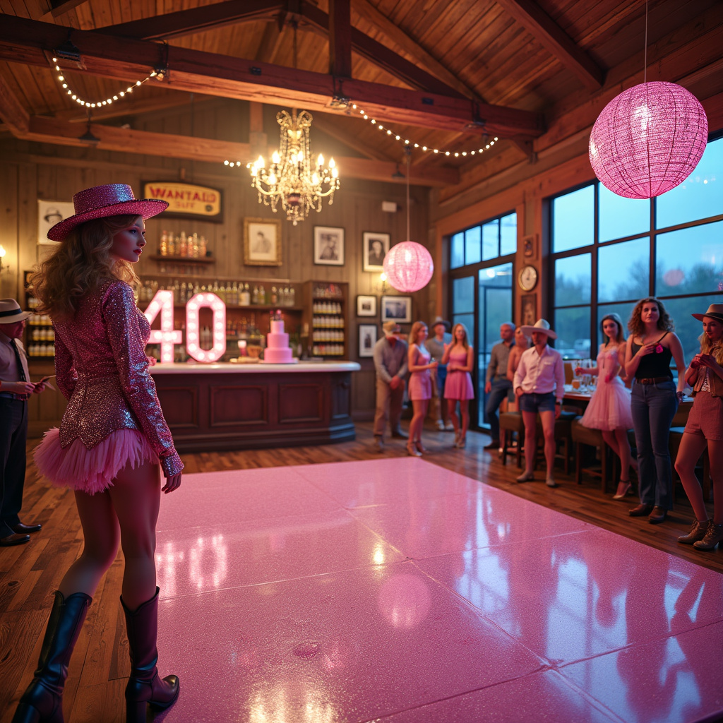 40th birthday , Pink sparkles , Glitterball , Cowgirl , Taylor swift, and 40s era Birthday Card