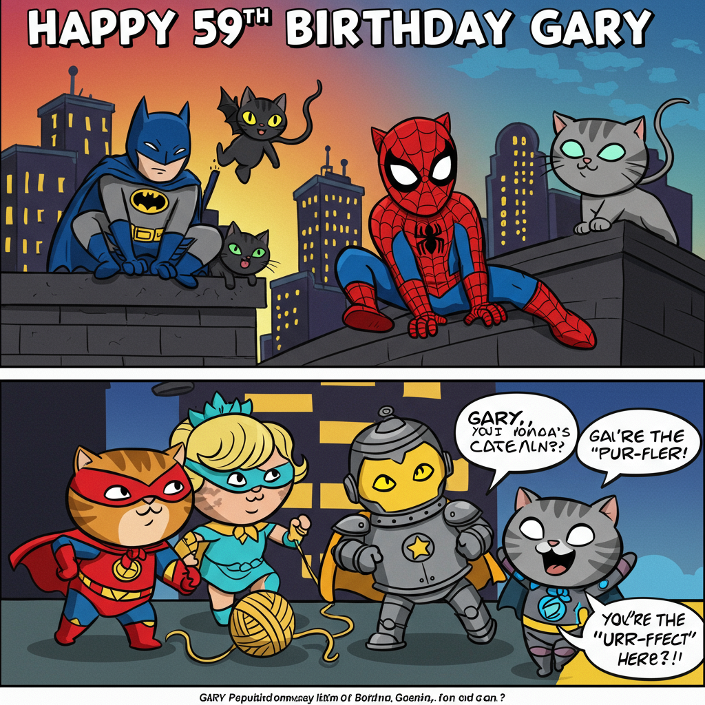 Comics - DC and Marvel, Cats, and Birthday Card