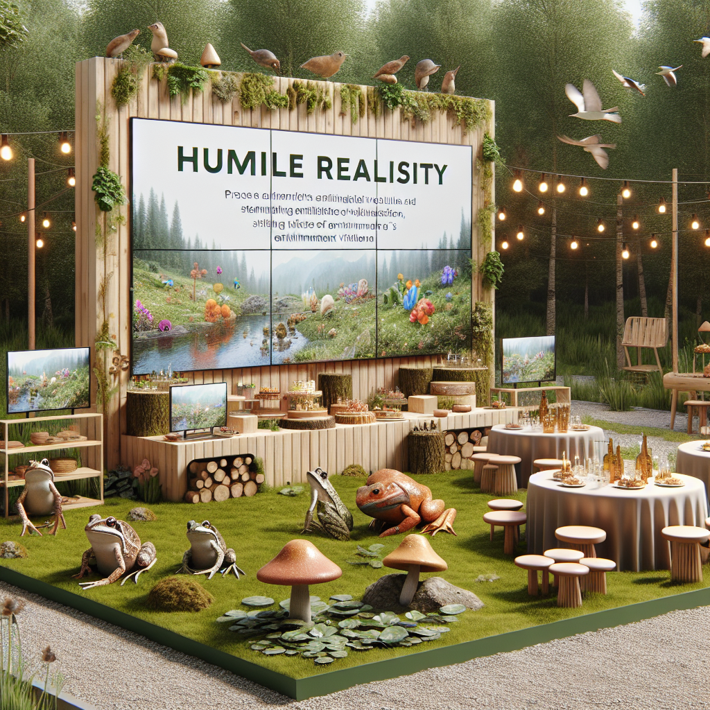 Visualize a natural-themed birthday setup displaying humble realism. This outdoor party is pronounced by earthy tones and elements of the adjacent landscape. Imagine animated frogs hopping around, mingling with the guests. TV screens, curated naturally within the environment, showcase innovative eco-friendly solutions. Further, integrate elements of artificial intelligence, proving an interactive and stimulating recounting of environment victory stories. Picture birds fluttering between trees and realistic mushroom replicas scattered around. All of these elements culminate to create an enchanting yet realistic ambience for the birthday celebration.
Generated with these themes: AI, Frogs, Tv, Earthshot Prize, Birds, Mushrooms, and Outdoors.
Made with ❤️ by AI.