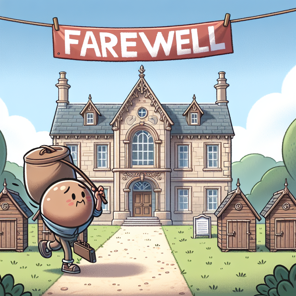 Illustrate a heartwarming cartoon of an endearing character, poised to start their retirement journey at an impressive manor house that is encircled by seven adorable sheds. This character, carrying a large bag on their shoulder, is portrayed taking a pause to say farewell. These sheds symbolize memories amassed over the years, while the stately manor symbolizes the relaxing retreat awaiting the character. Enhancing the affectionate atmosphere of the scene is a farewell banner strung across the panorama.
Generated with these themes: 7 Sheds, Big bag, Manor house, and Retirement.
Made with ❤️ by AI.