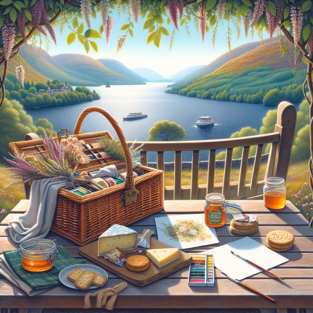 Visualize a quaint wooden bench nestled by the side of the scenic Loch Lomond, adorned with a cosy woven picnic basket beside it. The basket is brimming with numerous local delights like a variety of cheeses, oatcakes, and a jar filled with heather honey. Overhead, a garland adorned with delicate flowers dances with the light wind, flawlessly framing the mesmerizing view of the crystal clear loch and the distant undulating hills. On the bench, an open watercolor painting kit rests, prepared to immortalize the splendid beauty of the day. A blank card is strategically placed, waiting for a heartfelt Mother's Day message to be inscribed.
Generated with these themes: LOCH LOMOND.
Made with ❤️ by AI.