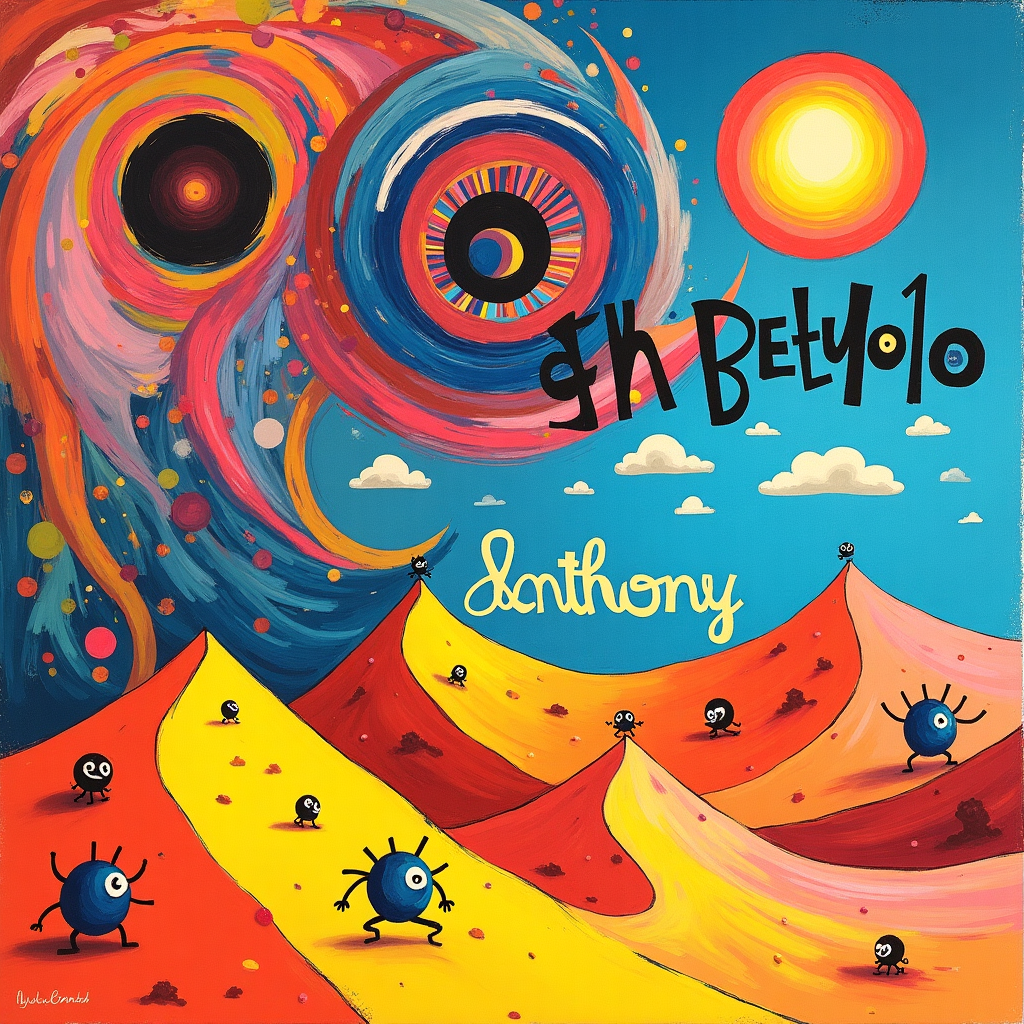 In this whimsical birthday card design, imagine an abstract desert landscape inspired by the world of "Dune" but filtered through the kaleidoscopic imagination of Wassily Kandinsky and the vibrant chaos of Jackson Pollock. At the center of the scene, a swirling, technicolor sandstorm spirals upward, echoing the energetic brushstrokes of Cy Twombly. Embedded within the swirling sands, the name "Anthony" emerges in bold, playful script, as if being sculpted by the wind itself. In the foreground, a collection of geometric sand dunes rise and fall like the rigid lines of Piet Mondrian, with each dune painted in a patchwork of Mondrian's primary colors, but with unexpected splashes of neon hues. Scattered across the dunes are peculiar abstract creatures, their forms reminiscent of Joan Miró's whimsical figures, each balancing precariously on a dune's peak. High above in the sky, an abstract sun composed of concentric circles of vibrant colors similar to those in a Rothko painting radiates its energy over the scene, while ethereal, cloud-like forms in the style of Agnes Martin float gently across the horizon. These clouds subtly spell out "Happy Birthday" in faint, delicate strokes, ensuring the message to "Anthony" is clear yet seamlessly integrated into the surreal landscape. This lively and abstract scene blends the structured with the chaotic, offering a feast for the eyes and a joyful birthday wish to Anthony.
Generated with these themes: Dune.
Made with ❤️ by AI.