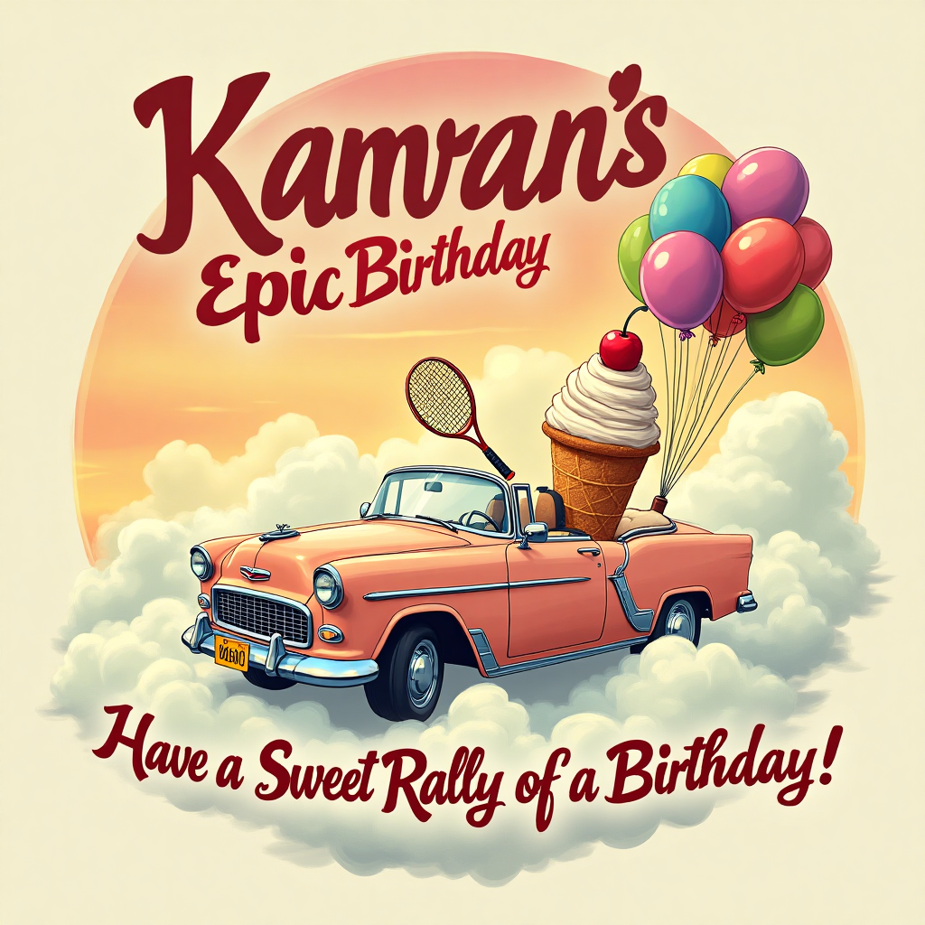 Ice cream, Tennis, Vintage Car, Flying, and Birthday Card