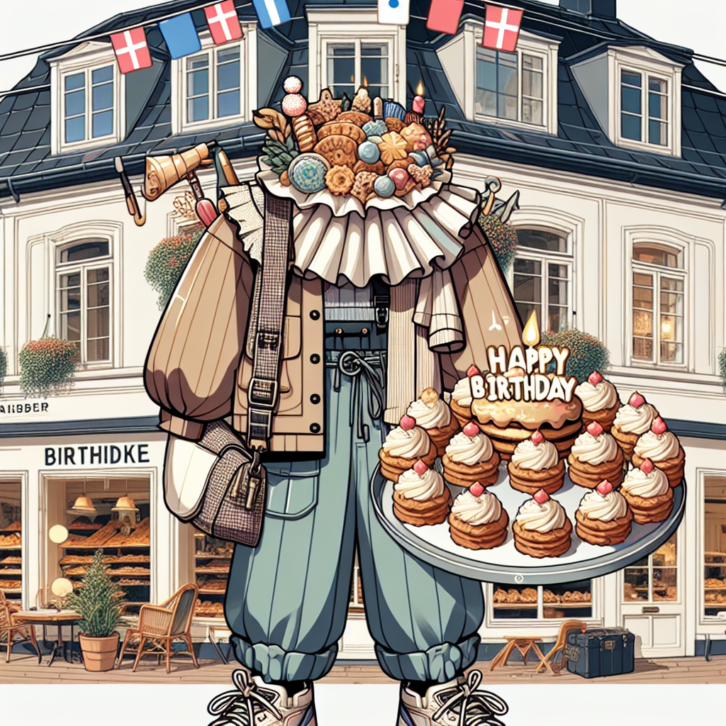 Envision an adorable illustration in the style of a birthday greeting, characterized within Denmark's fashionable atmosphere. Picture a snug bakery located in Denmark with oversized glass windows, showcasing an inviting birthday setting. The central character is portrayed in a stylish attire inspired by Copenhagen's street fashion trend, layers of clothes and accessories included, bearing a tray beautifully filled with iced birthday cookies, that perfectly capture Danish design aesthetics. The trendy clothes and cookies ingenely help form the phrase 'Happy Birthday' while small Danish flags serve as the decorative flourish atop, seamlessly combining elements of fashion, Denmark, and biscuits into the ideal birthday scenario.
Generated with these themes: Fashion , Denmark , and Biscuits .
Made with ❤️ by AI.
