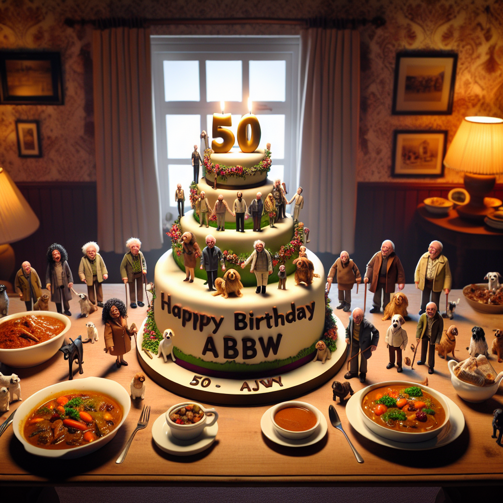 A snug, inviting room illuminated by warm, ambient lighting lays the framework for a joyous 50th birthday celebration. At the heart of this setting is a lifelike three-layered cake, decorated with tiny figures symbolizing the celebratory theme: an amicable congregation of individuals and pets sauntering together in harmony. A character named 'Abbw' is cleverly designed in great detail and positioned in the spotlight. Encircling this centerpiece is a mouth-watering assortment of savory curry dishes, their tantalizing scents filling the room, enticing the guests with the promise of a varied feast. All of this is accompanied by an elegant, birthday-themed decor adorning the table.
Generated with these themes: 50, Abbw, Walking, and Curry.
Made with ❤️ by AI.