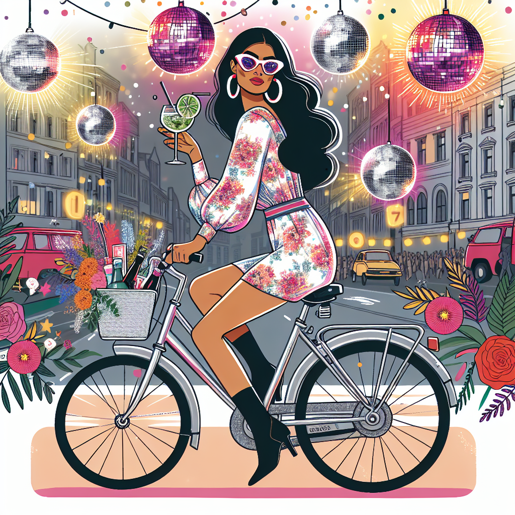 Vector image of a stylish Indian woman on a bike wearing an Orla Kiely's pattern dress with long socks, sipping gin and tonic, while passing through a street decorated for her birthday with disco symbols and vibrant colours.
Generated with these interests: Indian Woman on a bike, Orla Kiely's pattern dress with long socks, and Gin and tonic disco music.
Made with ❤️ by AI.