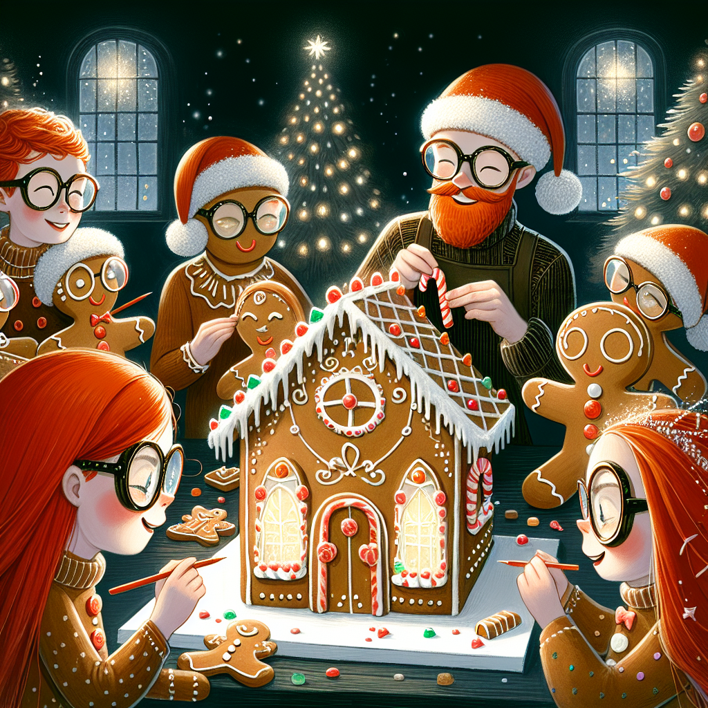 In a whimsical Christmas setting, bespectacled gingerbread people are decorating a gingerbread house, replete with candy cane arches and frosting-adorned windows that mimic intricate architectural designs. Their glasses catch the twinkling lights of a nearby Christmas tree, enhancing the magical ambiance of this festive illustration.
Generated with these themes: Windows, Glasses, and Architectura.
Made with ❤️ by AI.