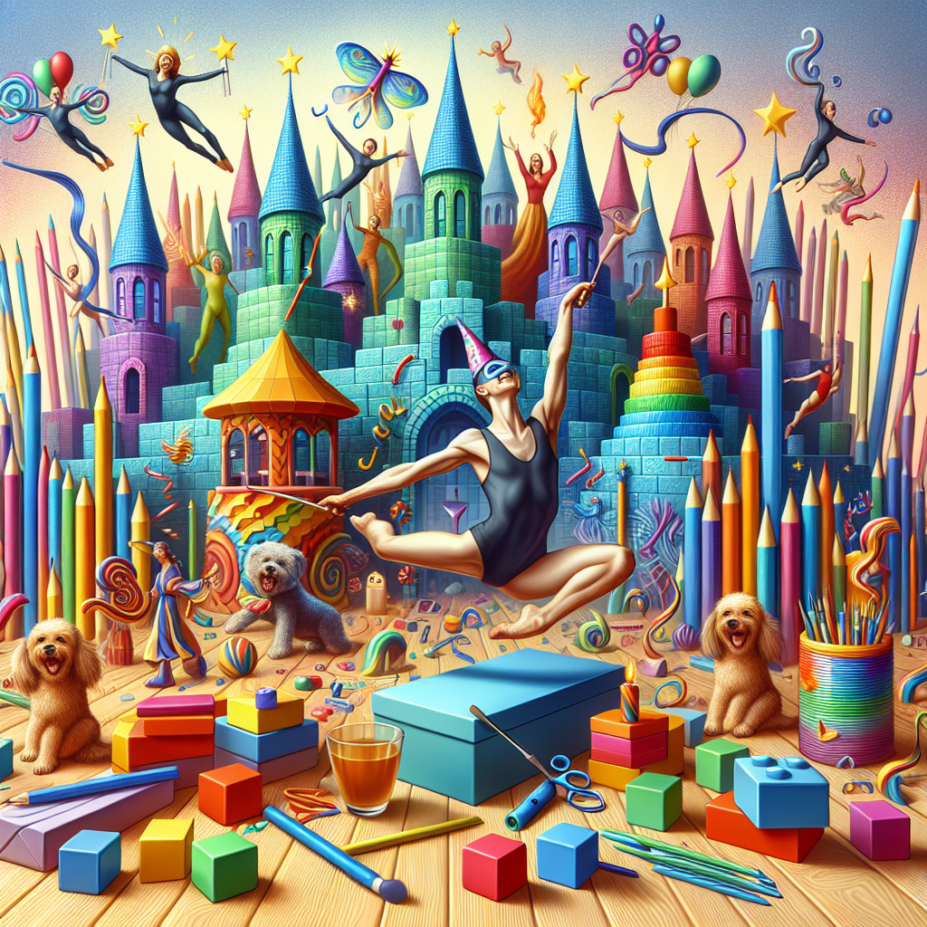 A lively birthday scene is depicted with an imaginative background formed by building blocks that alludes to a fantasy-inspired world filled with tiny sorcerers and multi-hued magic sticks. In the foreground, an ecstatic athlete of ambiguous gender and Caucasian descent gracefully performs gymnastics amidst strewn art supplies suggesting a host of creative endeavours. Merrily playful canines mix in the scene, lending a playful allure to the festivities.
Generated with these themes: Lego, Harry potter, Gymnastic , Crafting, and Dogs.
Made with ❤️ by AI.