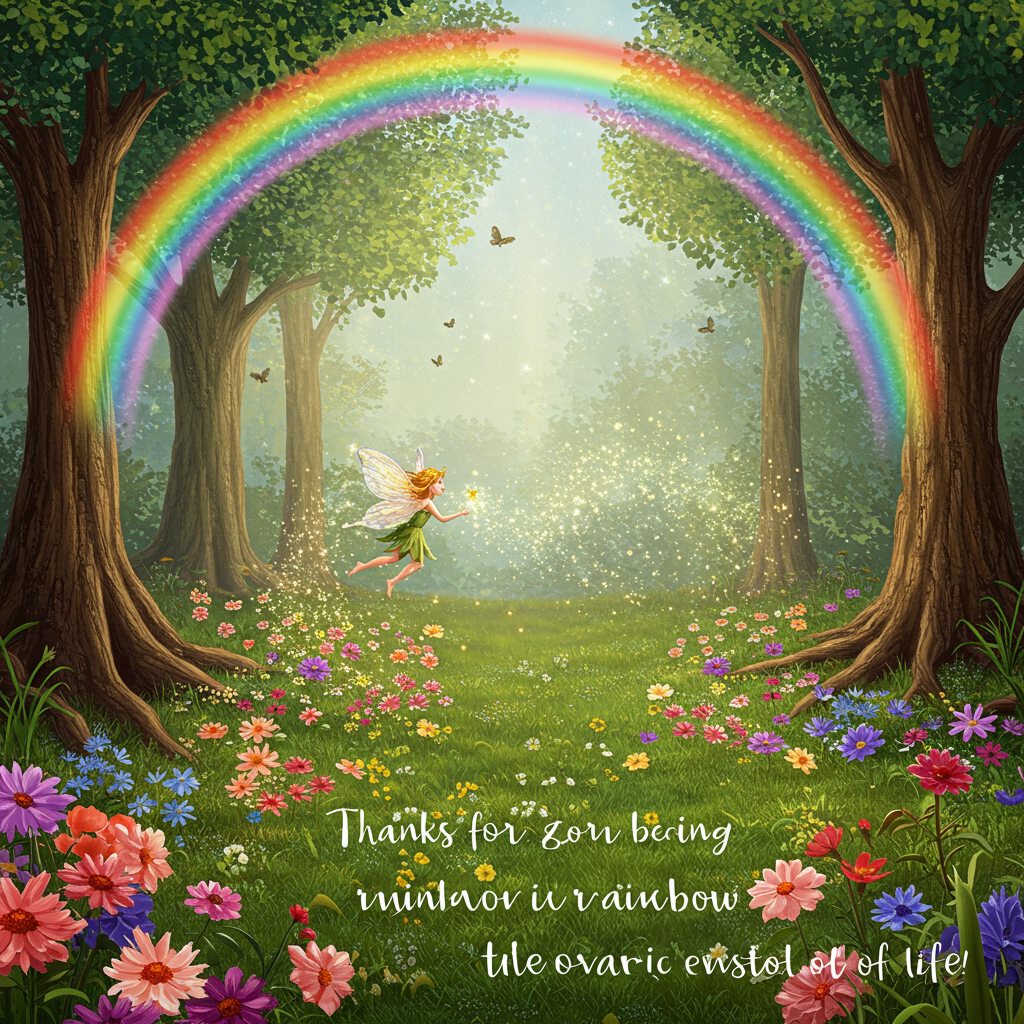 Rainbows,flowers,fairy,trees, and Thank-you Card