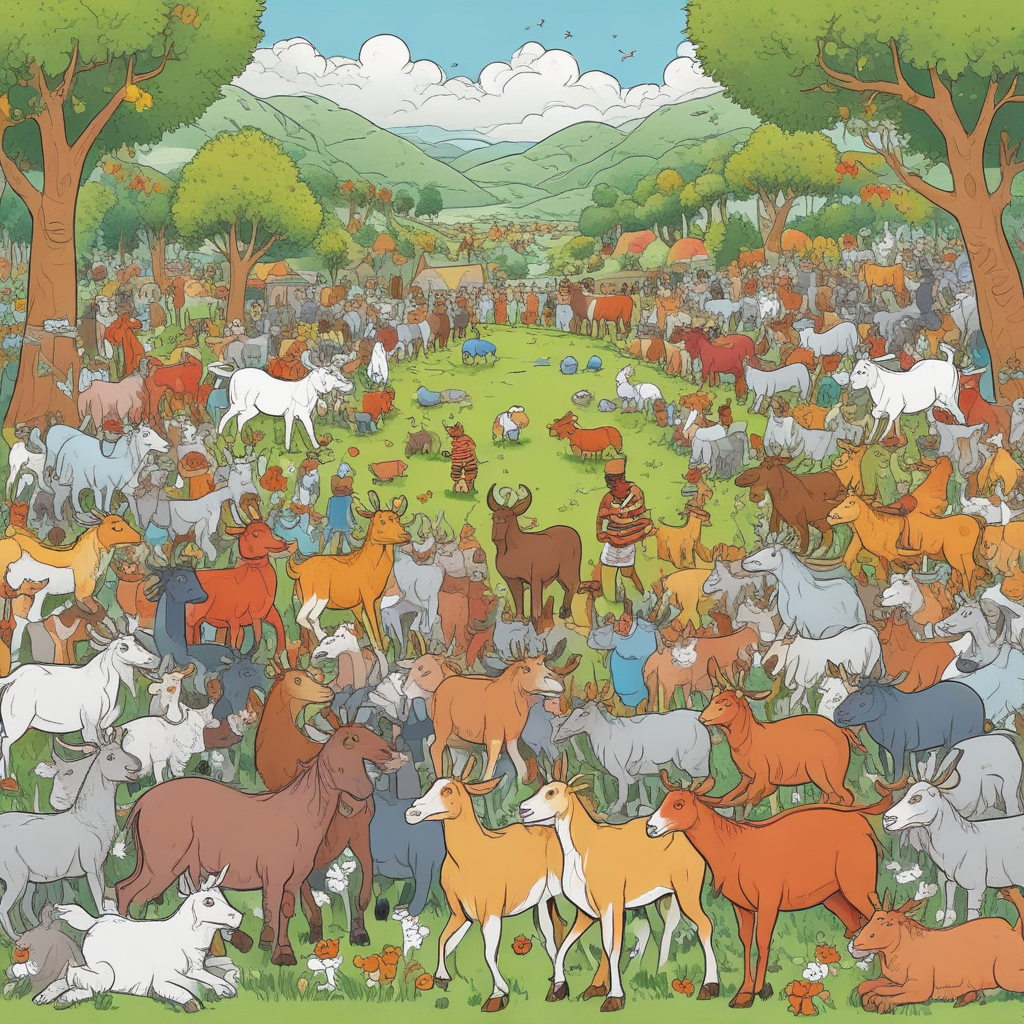 Cartoon Funny, Create an image depicting a lively and colorful birthday scene set in a cartoon representation of the scenic Welsh countryside. In the center, a Black male beekeeper wearing a rugby helmet stands balanced atop a group of cheerful goats participating in a scrum. Nearby, rugby posts decorated with buzzing bees from which honey is dripping down, forming whimsical patterns. Cats, of various descents, wearing red dragon caps, are celebrating and playing amongst the lush, green landscape, contributing to the unconventional and festive atmosphere of this unique birthday theme.
Generated with these themes: Bee keeping, Rugby, Wales, Cats, and Goats.
Made with ❤️ by AI.