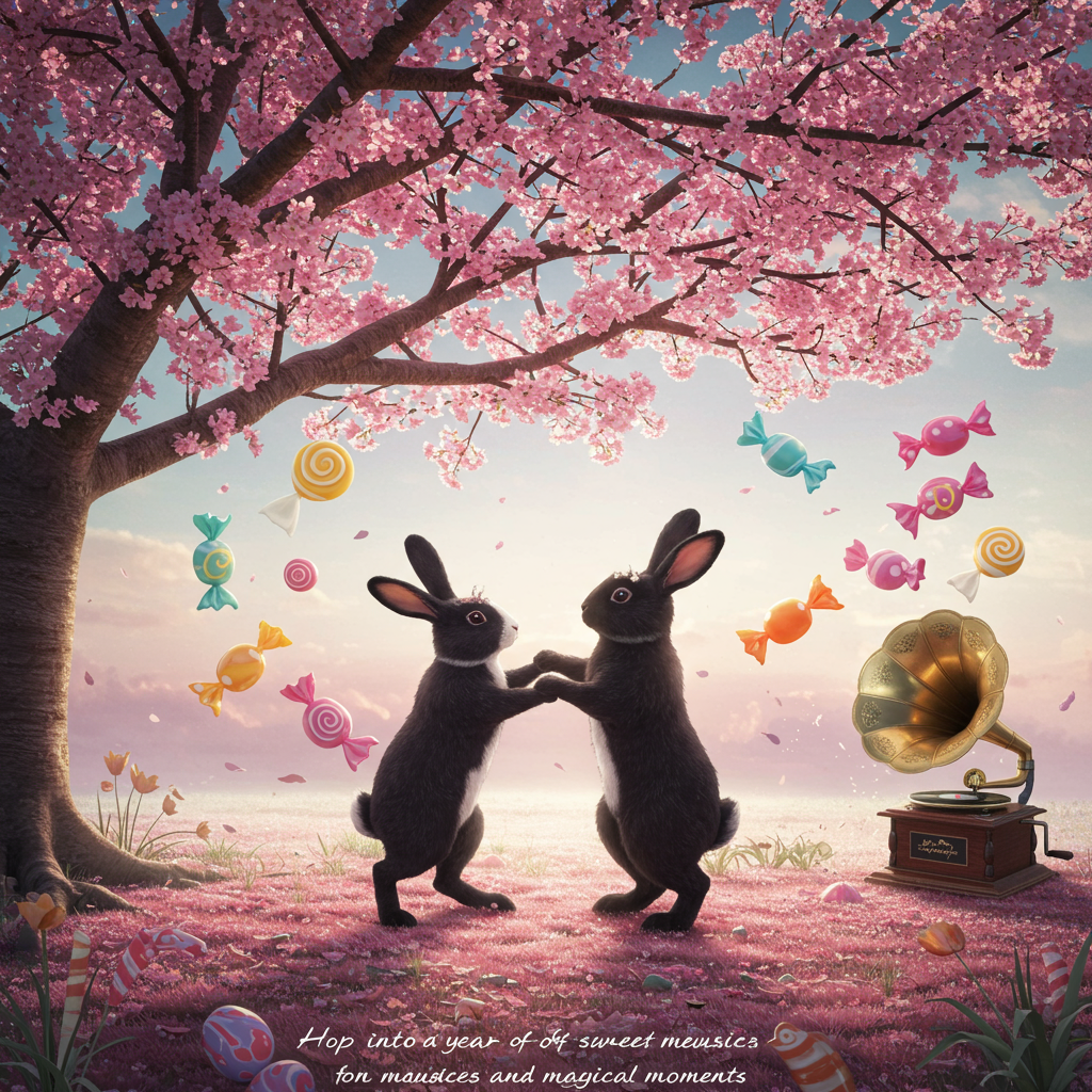 Cherry tree, Black rabbit with white nose , Black lop rabbit, David Bowie , Sweeties , and Birthday Card