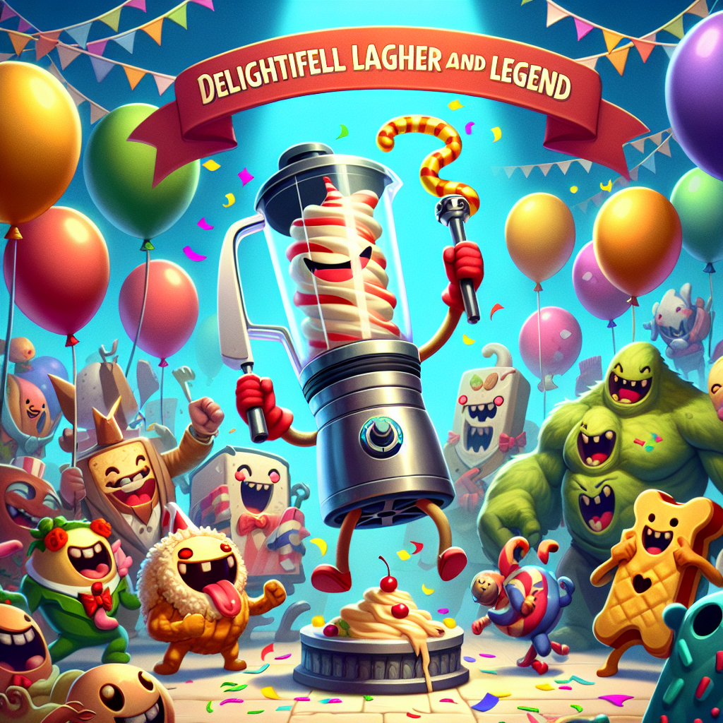 In a world where laughter and legend blend seamlessly, a fun-filled festive scene takes center stage. Floating balloons, giggling with every ascent, create a whimsical atmosphere. At the center of this scene, a jolly character triumphantly holds a whimsically humorous trophy—a kitchen blender, symbolizing the delightful cocktail of braveness and triumph. They are joined by sentient snacks, waving cheerily, their designs inspired by mouthwatering feasts found in many enjoyable digital adventures. Hulking, monstrous allies, reminiscent of frightening adversaries from an iconic zombie survival game, also join in the festivities. In the background, the soft strains of a victorious, melodic tune, echoing an epic role-playing game's celebratory fanfare, play, acknowledging their success with notes of jest and honor.
Generated with these themes: Marvel, Food, Resident Evil, and Final Fantasy .
Made with ❤️ by AI.