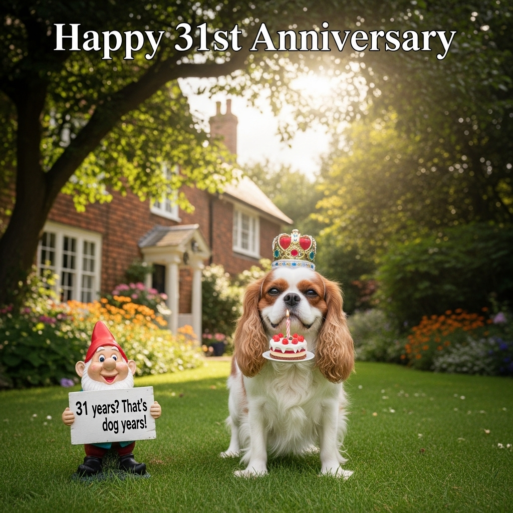 King Charles dog, house, garden, and Birthday Card