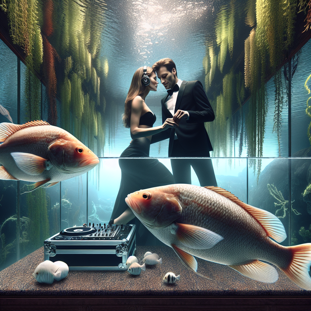 Imagine an endearing, private scene where the spirit of love fuses with the charm of nature. The festivity is happening inside an aquarium with glass walls, mellow tones of water plants are creating a rich background. In the middle of this undersea haven, two elegant fish are moving smoothly in unity, representing the long-lasting relationship of the couple. At one side, a Caucasian female DJ is blending an enchanting melody, every rhythm amplifying the tranquil mood of the celebration, creating an ideal blend of passion and sea sophistication.
Generated with these themes: Fish plants djing.
Made with ❤️ by AI.
