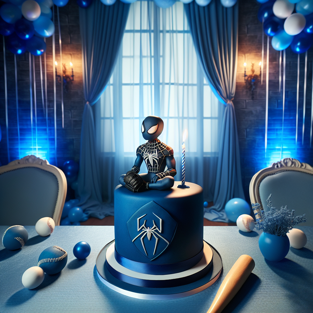 A serene party, themed around a popular superhero known for his web-slinging abilities, is subtly illuminated by blue lights. The superhero character is portrayed in a calm pose, with a baseball glove on one hand, reflecting the celebrant's affinity for the sport. The room houses graceful blue streamers and balloons, conjuring the peaceful anticipation that precedes a baseball pitch. On the table, a cake stands out for its minimalistic design. It has a deep blue icing and is adorned with a logo signifying the superhero and a baseball bat. It exudes an air of sophistication with its lone, respectable candle.
Generated with these themes: spiderman, the color blue, baseball.
Made with ❤️ by AI.