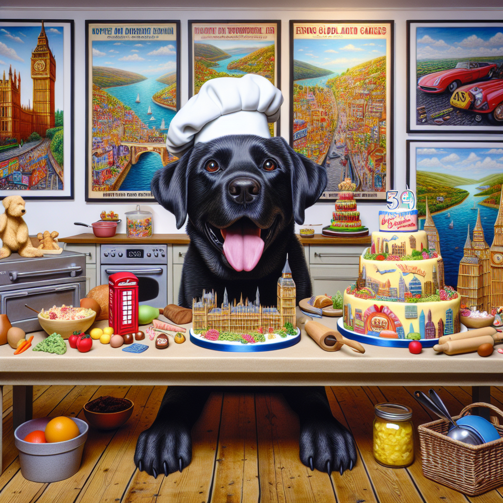 Imagine an idyllic setting featuring a cheerful black Labrador in the middle of a vibrant kitchen. This delightful dog, overflowing with excitement, has a wagging tail and wears a chef's hat. The room is adorned with a variety of eye-catching travel posters on the walls expressing a spirit of wanderlust. The Labrador is delightfully surrounded by a diverse selection of baking ingredients, ready to create culinary wonders. The centerpiece of this scene is a birthday cake brilliantly decorated with edible recreations of famous global landmarks, thereby combining the elements of travel, cooking, and birthday celebration in a delightful and unique way.
Generated with these themes: Black labrador, travel, cooking.
Made with ❤️ by AI.