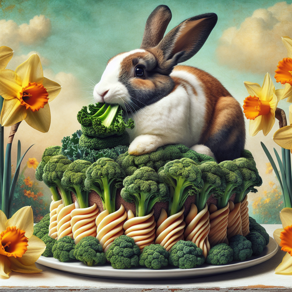 Visualize a whimsical, surreal illustration, themed around a birthday. The main subject is a brown and white lop rabbit comfortably positioned amidst an unconventional cake layered with green kale. The rabbit, in its joy, nibbles on the kale contentedly. Enhancing the enchanting ambiance, there are vibrant daffodils that bloom in the surrounding, their golden colors infusing warmth into this fantastical birthday setting.
Generated with these themes: Brown and white lop rabbit eating, Kale cake, and Daffodil .
Made with ❤️ by AI.