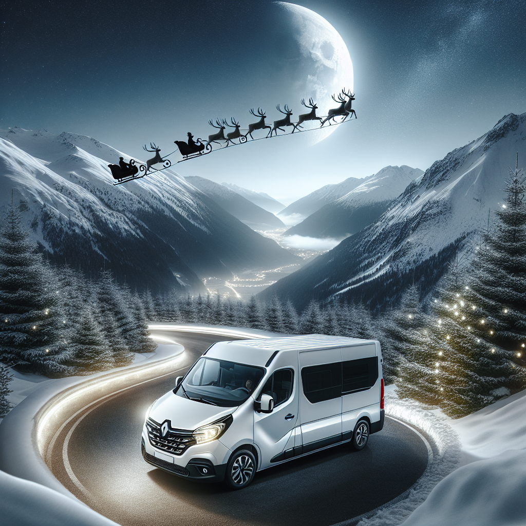 A white Renault Master is depicted in a solemn, festive scene, driving down a winding road flanked by snow-covered mountains under the soft glow of the moonlight. Above, the sky is graced by Santa's sleigh, flying gracefully with its reindeer team across the quiet Christmas night.
Generated with these themes: white renault master driving away down road, windy road through snowy mountains in moonlight, santa sleigh pulled by reindeer flying overhead.
Made with ❤️ by AI.
