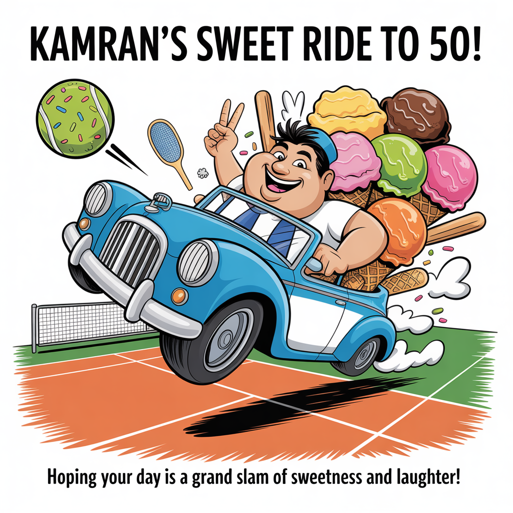 Ice cream, Sweets, Tennis, Flying, Vintage car, Fat guy, and Birthday Card