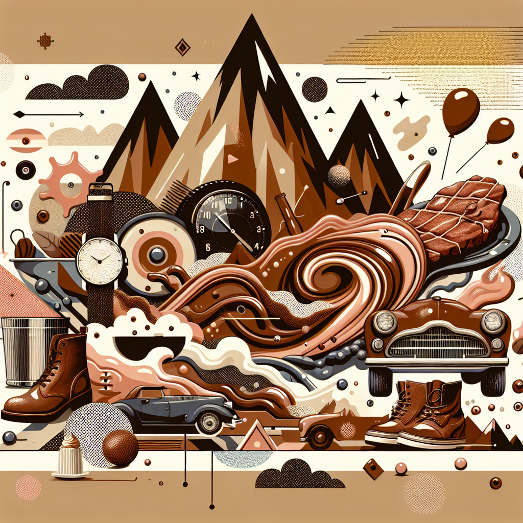 Create an abstraction representing a birthday theme that beautifully blends natural and contemporary elements. The core of the design is dominated by a large mountain range that stretches across the background, its peaks designed to resemble swirls of chocolate, honoring a fondness for cuisine and the shade of brown. Scattered throughout the scene are playful geometric forms and spots of colour that conjure up images of glossy, vintage automobiles and meat beginning to cook on a grill. Faceless watch dials drift whimsically throughout the area, signifying infinite moments. Sporadic placement of brown boots adorned with unique patterns brings an organic feel to the scene.
Generated with these themes: Meat, Watches, Mountains, Brown boots, Cars, and Food.
Made with ❤️ by AI.