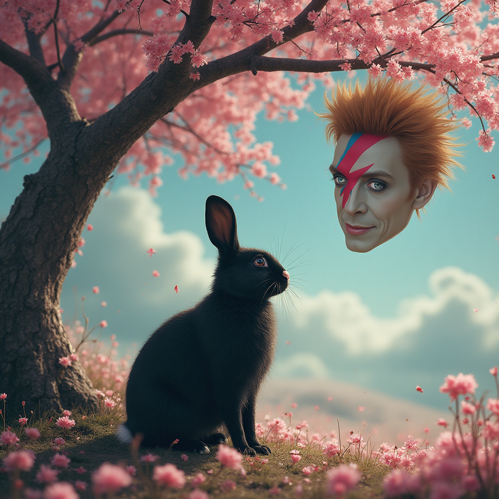 Black rabbit with white nose, Cherry tree, David Bowie , Sweeties, Gothic , and Birthday Card