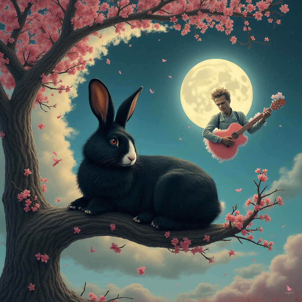 David Bowie, Black rabbit with white nose, Cherry tree, Gothic, Sweeties , and Birthday Card