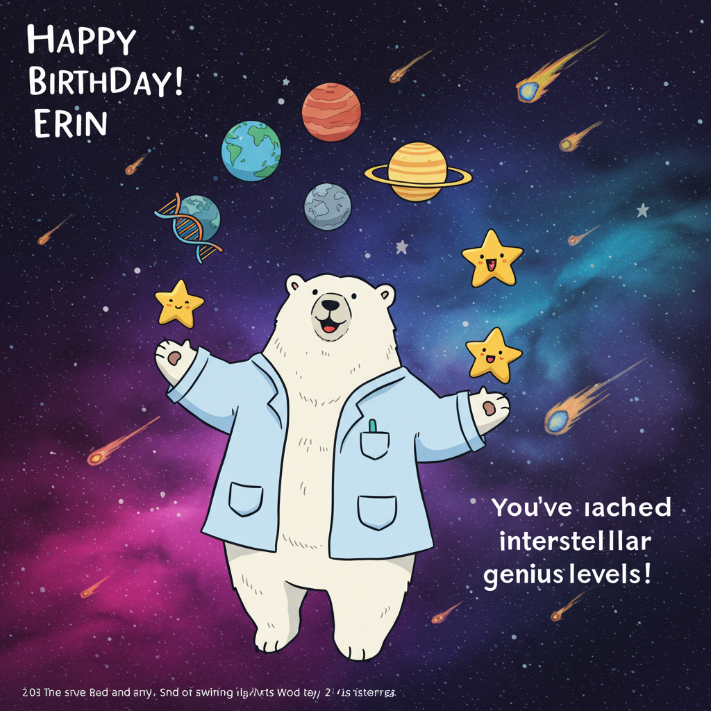 Maths, science, space, polar bear, and Birthday Card