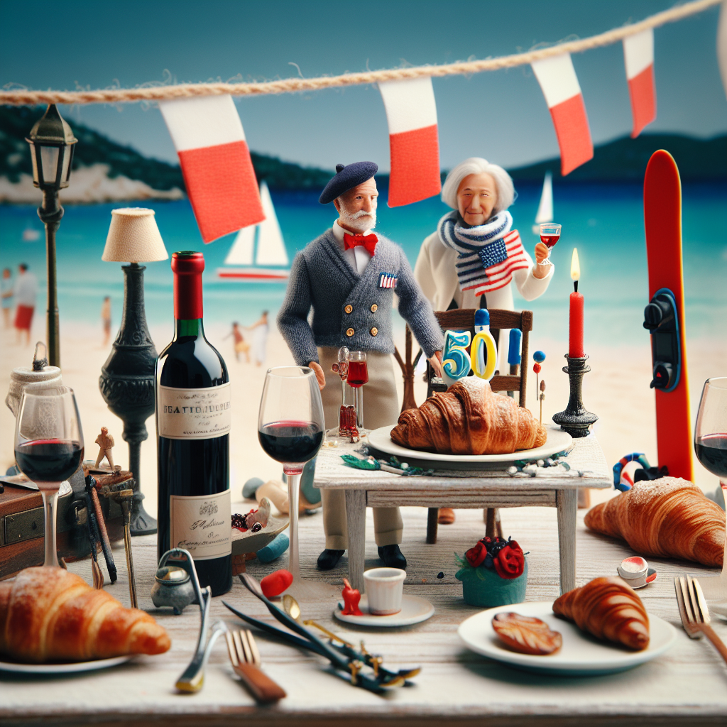 Create an image of a charming birthday scene with a realistic touch, centered around the celebration of a youthful, French 50-year-old business executive. Picture a sophisticated table, ready for a classic French feast featuring red wine and croissants—alluding to his fondness for cooking and gourmet cuisine. Decorative elements should hint at his lively interests, with miniature representations of skis and sailboats strewn around. The setting should reflect a tranquil beach scene, matching the elegance of the guests dressed in French Riviera style clothing, all enjoying a cosy dinner, their faces filled with genuine warmth as they exchange laughter and stories.
Generated with these themes: Boss, Frenchman, 50, Red wine, Croissant, Skiing, Sailing, Cooking, Food lover, Jogging, Beach, and Young at heart.
Made with ❤️ by AI.