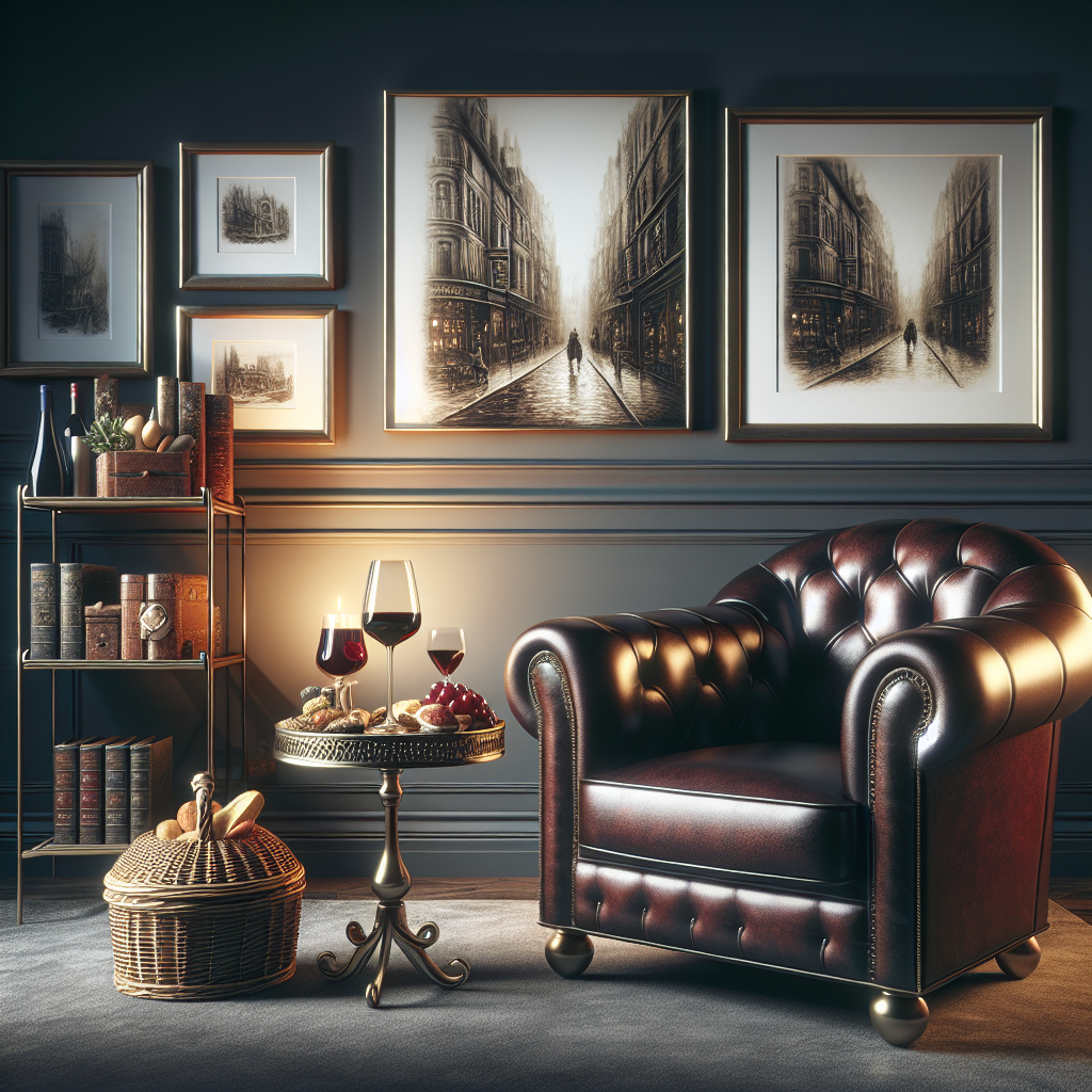 Create an image of a comfortable, dimly-lit room featuring a luxurious vintage armchair positioned next to a small circular table. The table holds a shining glass of red wine and a traditional festive basket with the lid slightly open, showcasing a variety of high-end delicacies. Artistic representations of an old city street are displayed in frames along the wall. The ambiance of the room indicates a mature and refined personal taste. There's a conspicuous emptiness hinting the room's owner isn't present. Evoking a feeling of curiosity is a neat stack of mystery novels on a nearby shelf, reminiscent of a popular fictional detective, all set up to celebrate Father's Day.
Generated with these themes: Poirot, Wine, Fortnum and Mason, and Jermyn Street.
Made with ❤️ by AI.