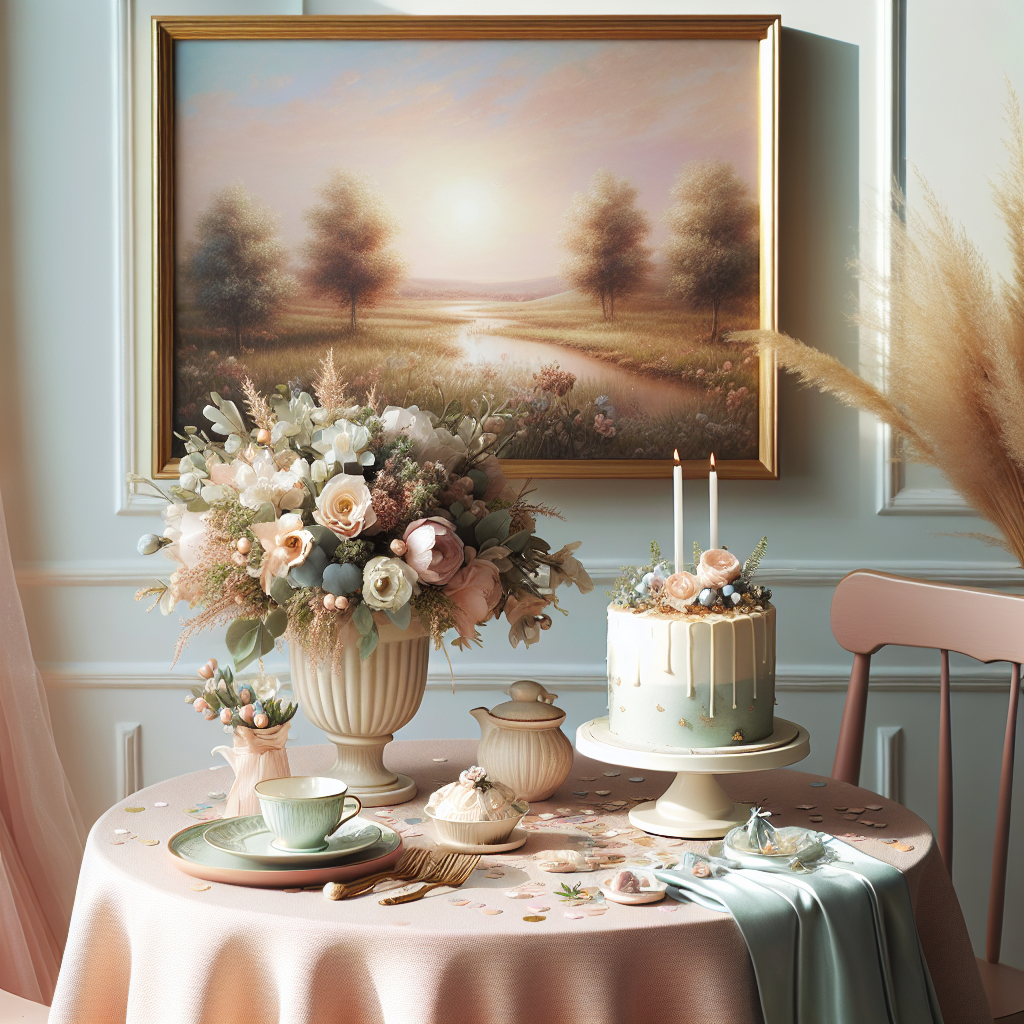 An intimate birthday setting with a realistic touch is decorated in a pastel color palette with elegant decorations. A petite table is adorned with a floral centerpiece and a sprinkling of confetti that creates a serene ambiance. A humble cake is the star of the table, adorned with a solitary candle. Against the backdrop, replace the inappropriate portray with a framed image of a serene countryside landscape, subtly contrasting with the festive theme without casting a somber mood over the otherwise delightful arrangement.
Generated with these themes: Hitler.
Made with ❤️ by AI.