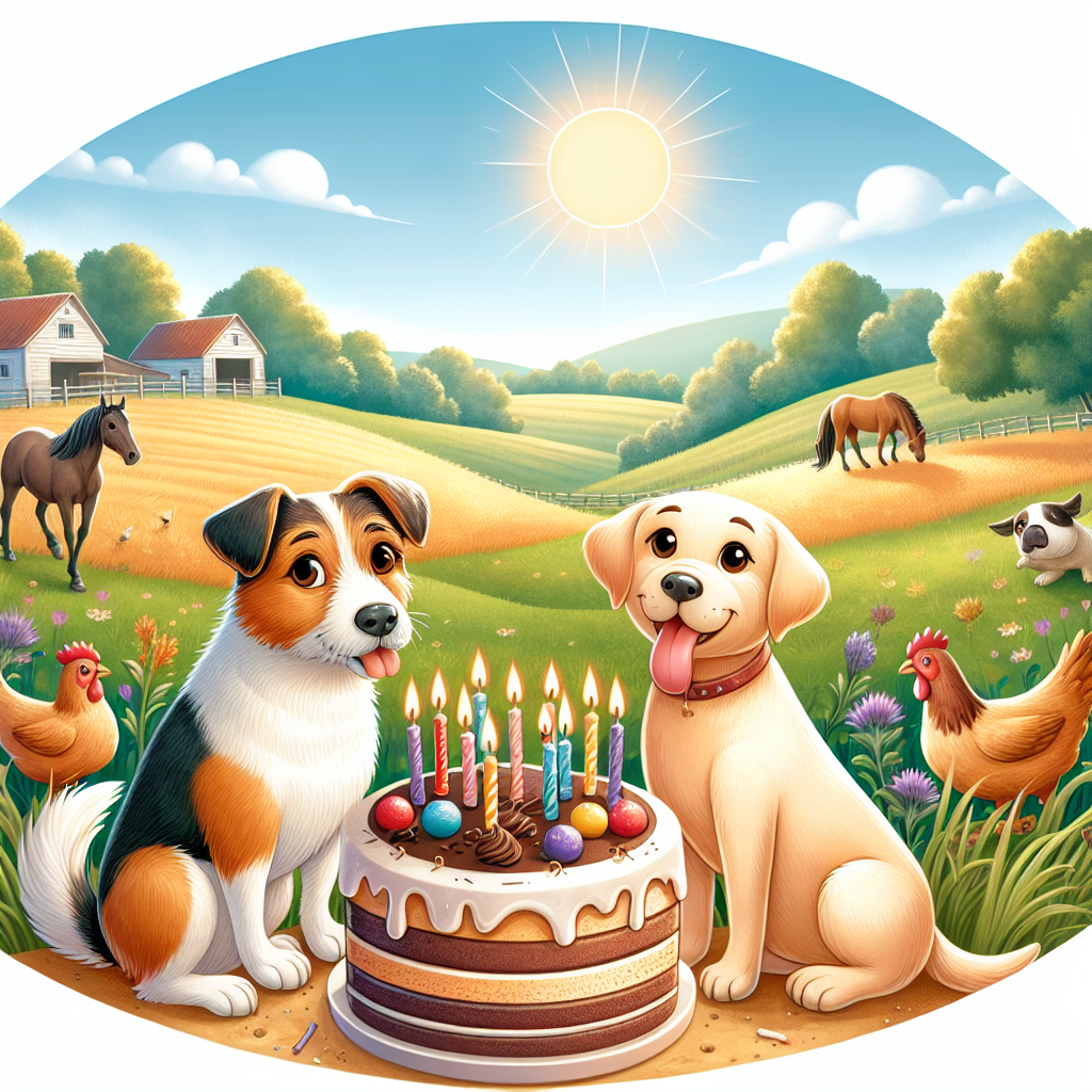 Create a whimsical birthday illustration that captures a bucolic landscape. A charming Jack Russell and a companionable Labrador are sitting together in a sun-kissed meadow where horses peacefully graze in the background. This rural scene is complemented with an enticing centerpiece of a scrumptious chocolate cake adorned with brightly colored candles. The charm of the farm is enhanced by a few inquisitive chickens diligently pecking around, adding a touch of activity to the tranquility of the setting.
Generated with these themes: Jack Russell Labrador horses chocolate cake chickens.
Made with ❤️ by AI.