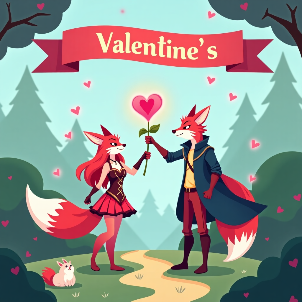 **Front Cover Description: "League of Legends Valentine's Scene"**

**Primary Elements:**
1. **Characters:**
   - **Ahri**: Featured in her classic nine-tailed fox form. Use flat, bold colors. Her attire should be depicted in crisp reds, whites, and gold accents. She is casting a heart-shaped spell, illustrated with smooth vector lines and a subtle gradient from pink to purple.
   - **Ezreal**: Standing next to Ahri, sporting his adventurous look with a simple color palette of blues, yellows, and browns. He holds a whimsical, glowing rose made of light in his outstretched hand.

2. **Background:**
   - **Setting**: A flat, stylized Summoner’s Rift-inspired environment. The background is simple and clean, with flat shapes representing trees and bushes in shades of green. Use a muted blue gradient for the sky to convey early morning.
   - **Valentine’s Banner**: Hanging across the top portion of the card, a vibrant red and white banner with the word "Fynn" in elegant, gold lettering.

3. **Text Placement:**
   - **Primary Phrase**: In a clean, sans-serif font, place the text "I hope it wasn't too much for you—I know we didn’t get much sleep last night… But would you do it all over again as my Valentine?" below the characters, following the curve of a small path. The text should be in black, standing out against the soft background colors.

4. **Additional Elements:**
   - **Heart-Shaped Bushes**: Flanking the characters, bushes trimmed into heart shapes with simple shadow effects to give depth, using a slightly darker green.
   - **Poros**: Include two poros at the base of the scene, sitting on a small patch of grass. The poros can be illustrated with fluffy white bodies and small pink hearts floating above their heads.

**Color Palette:**
- **Primary Colors**: Reds, blues, golds, and whites.
- **Secondary Colors**: Greens and purples for accents.
- **Text Colors**: Black and gold.

**Style Inspirations:**
- Utilize Yulia Sokolova's simplicity in vector art with clean lines.
- Incorporate Patrick Seymour's detailed linear illustrations for the characters' outfits and Ahri’s tails.
- Add Malika Favre's bold use of color and minimalist shapes for overall aesthetic coherence.

This design should capture the playful and vibrant world of League of Legends while keeping the theme simple and humorous, making it a perfect Valentine's Day card for a fan of the game.
Generated with these themes: A valentines card including following things: It should be League of legends themed, simple, The phrase "I hope it wasn't too much for you—I know we didn’t get much sleep last night… But would you do it all over again as my Valentine?".
Made with ❤️ by AI.
