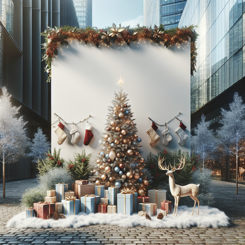 Against the urban canvas of Manchester's Media City, a stunningly large blank Christmas card serves as the backdrop for a vividly realistic festive display. The card is skillfully adorned with holiday elements such as a resplendent Christmas tree, complete with baubles and lights, and stockings hung with care. An array of Christmas crackers lies in anticipation of merriment, while the rich greenery of holly and ivy embellishes the scene. Lifelike reindeer are poised gracefully, bringing a touch of the wild to this urban Christmas setting.
Generated with these themes: Giant blank christmas card,  with decorations, , , , Stockings, and , Christmas tree, Manchester, Media city, Christmas crackers, Holly and ivy, and Reindeer.
Made with ❤️ by AI.