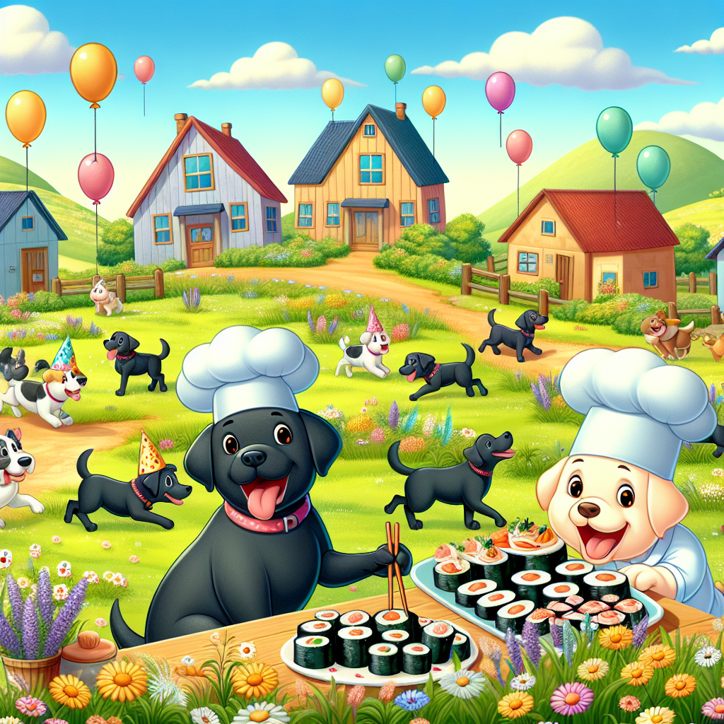 Black labradors, Sushi, and Countryside Birthday Card