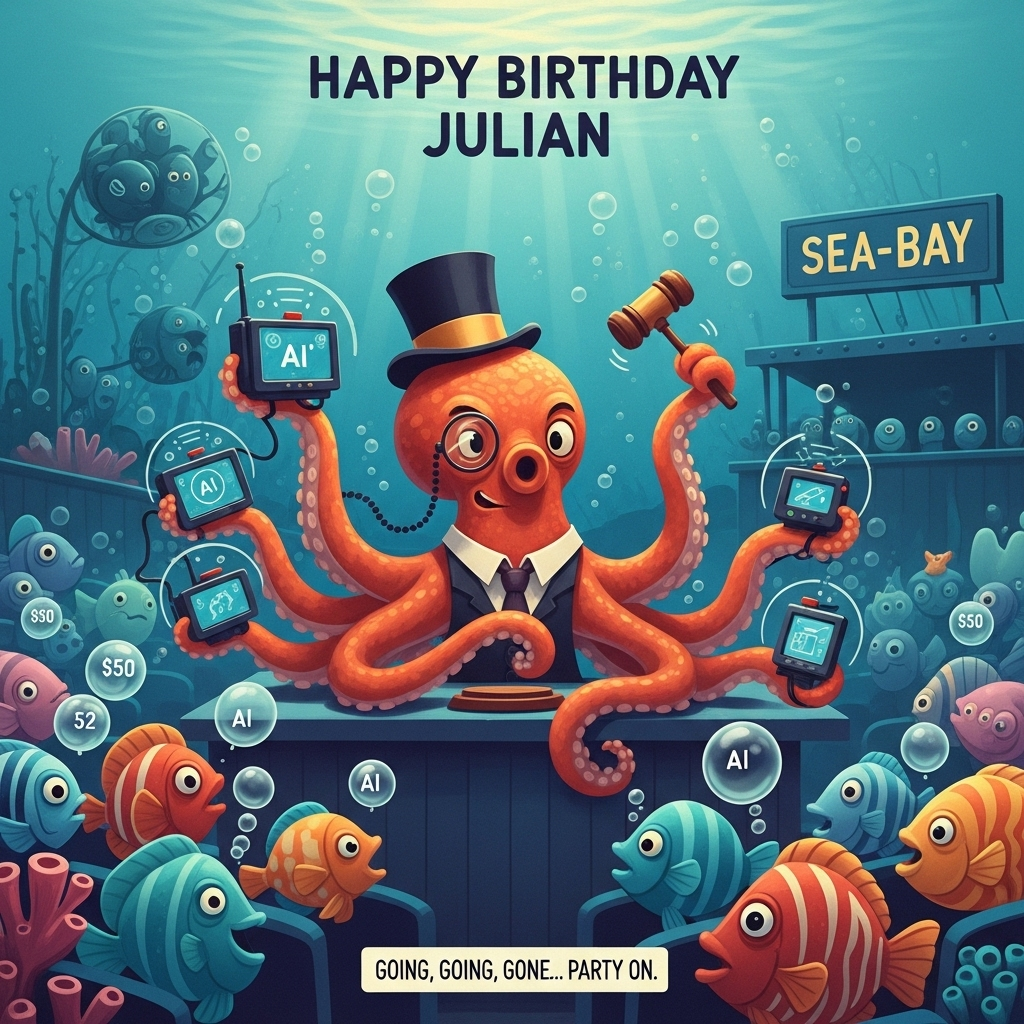Ai, Octopus energy, Auction sites, and Birthday Card