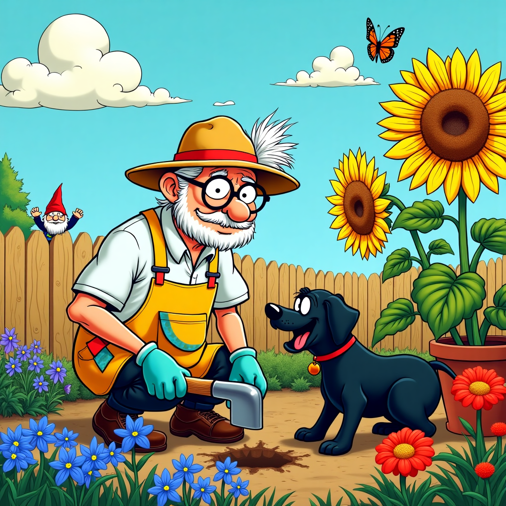 OLD MAN IN GARDEN WITH BLACK LABRADOR Thank-you Card