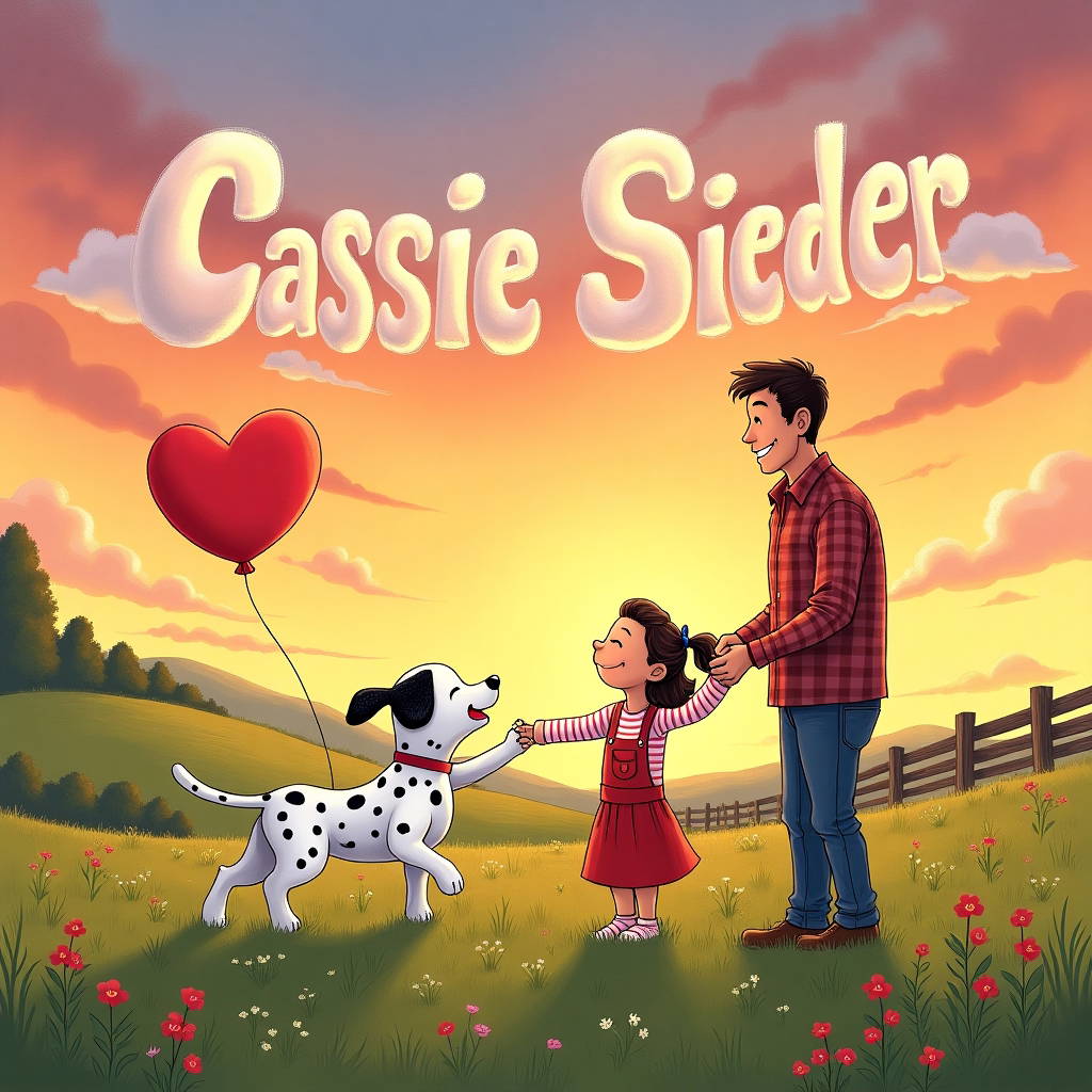 Dalmation dog, 8 year old daugther, Husband, Sunset, and Countryside Valentines-day Card