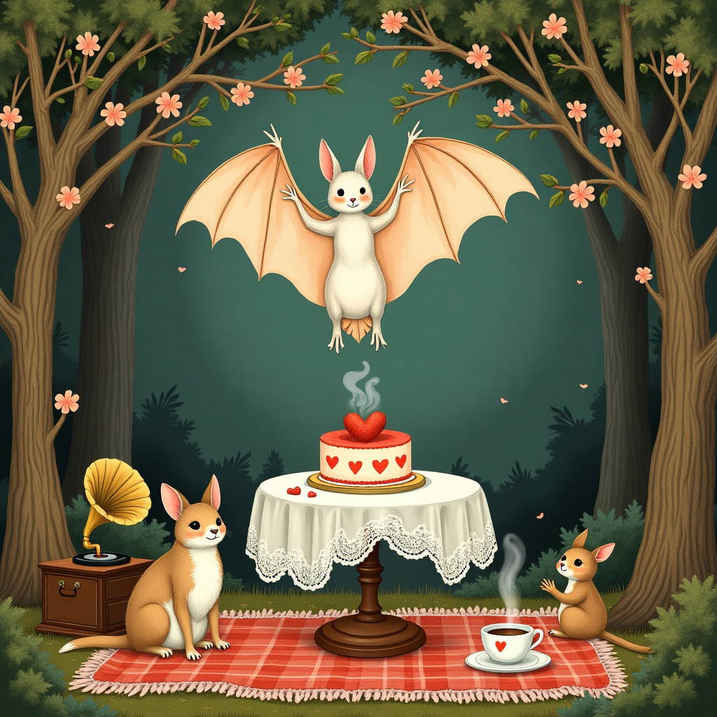 Cute white bat with peach pattern all over body Valentines-day Card