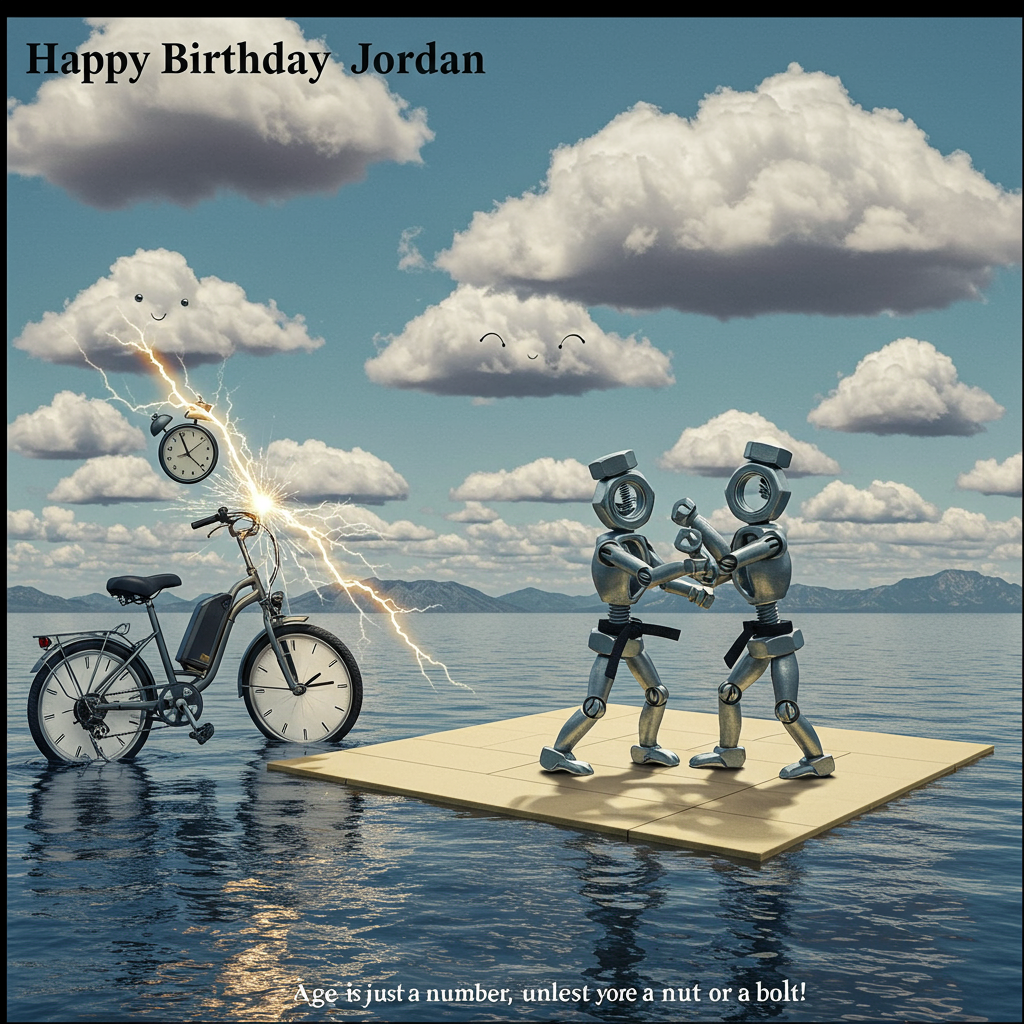 Judo, nuts and bolts, electric bike, and Birthday Card