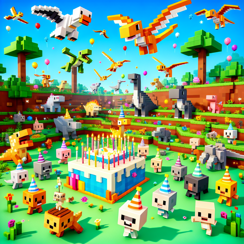 Envision a whimsical and entertaining birthday cartoon in a blocky, game-inspired style. Playful, squared-off avatars celebrate amidst a vibrant prehistoric landscape teeming with caricatured dinosaurs and ancient creatures. Overhead, a flock of stylised birds, designed with geometric simplicity, swoops joyfully, adding to the festive atmosphere. Lively animals of various species — each creatively reimagined in cube-based designs — are interspersed throughout the scene, adding to the fun and chaos of the birthday celebrations. The setting combines the iconic blocky visuals of popular voxel-based video games, skillfully blended with a touch of prehistoric flair and birthday festivity.
Generated with these themes: Minecraft , Roblox, Dinosaurs , Prehistoric creatures, Birds, and Animals.
Made with ❤️ by AI.