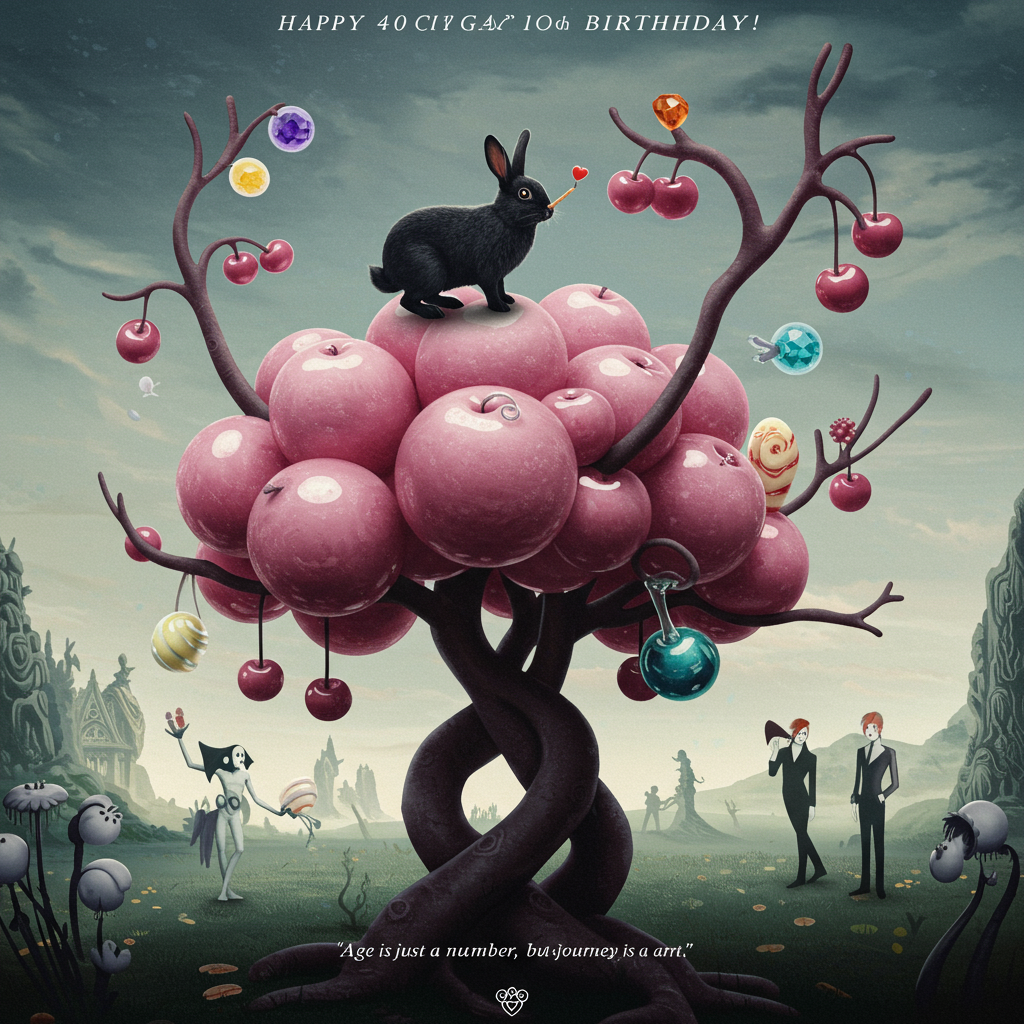 David Bowie, Black rabbit with white nose, Cherry tree, Gothic, Sweeties , and Birthday Card