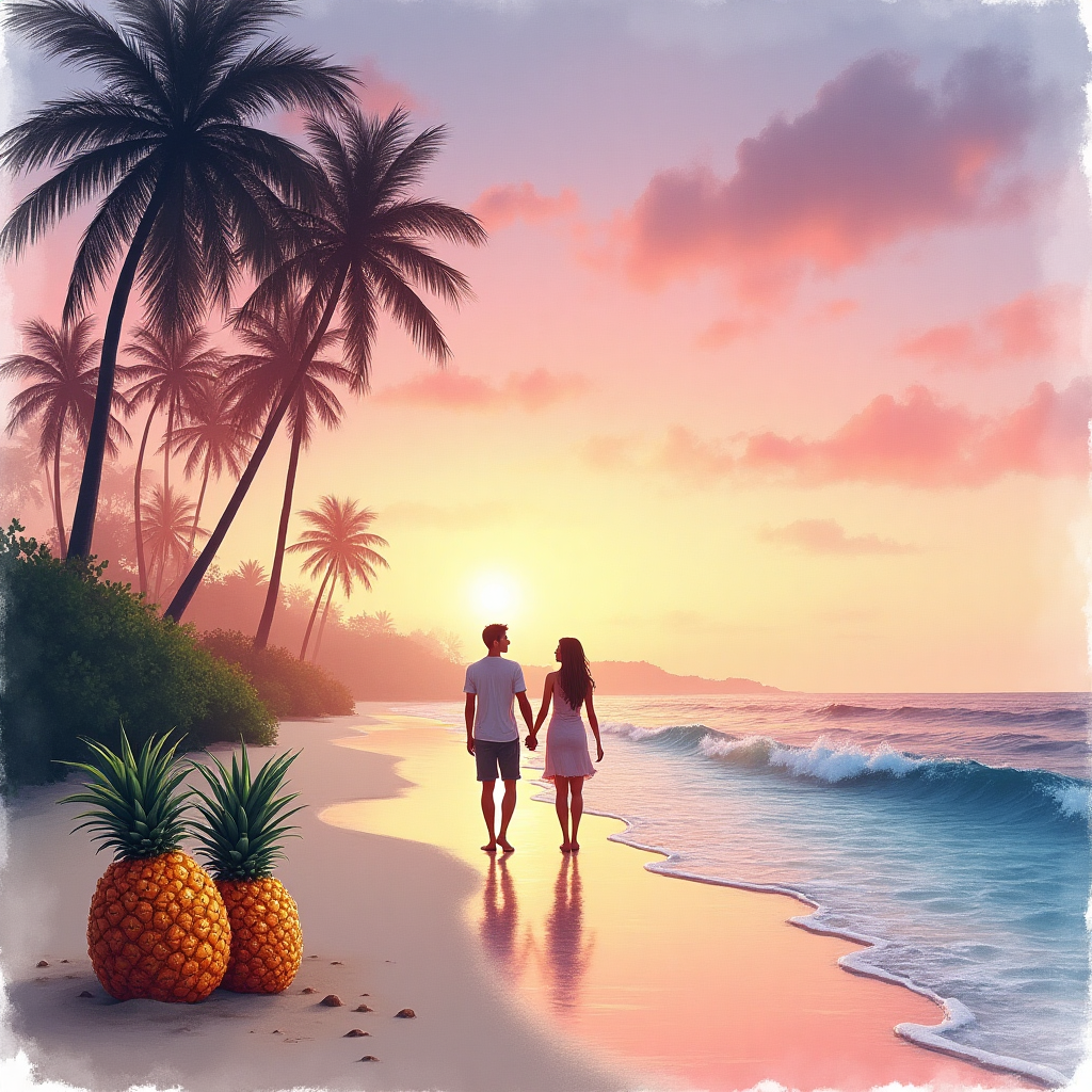 Beach pineapple palm trees, and Anniversary Card