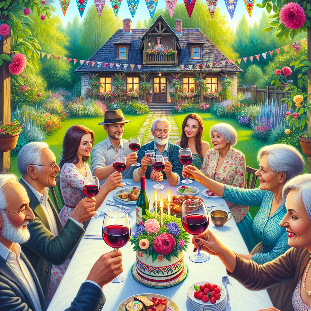 Create a heartwarming image that captures a birthday celebration happening in a lush garden of a quaint Polish cottage. There's a group of friends of all ages seated outside, each holding a glass of rich, red wine, raising a toast to the birthday person. They are all portrayed with soft, joyous expressions that reflect their close-knit relationship. The garden is blooming with a variety of vibrant flowers. The festive atmosphere is further enhanced by a line of colorful, hand-decorated birthday flags that wind through the verdant green. Each element of this image contributes to the overall vibrant and joyful spirit of the party.
Generated with these themes: Poland, Friends, and Wine.
Made with ❤️ by AI.